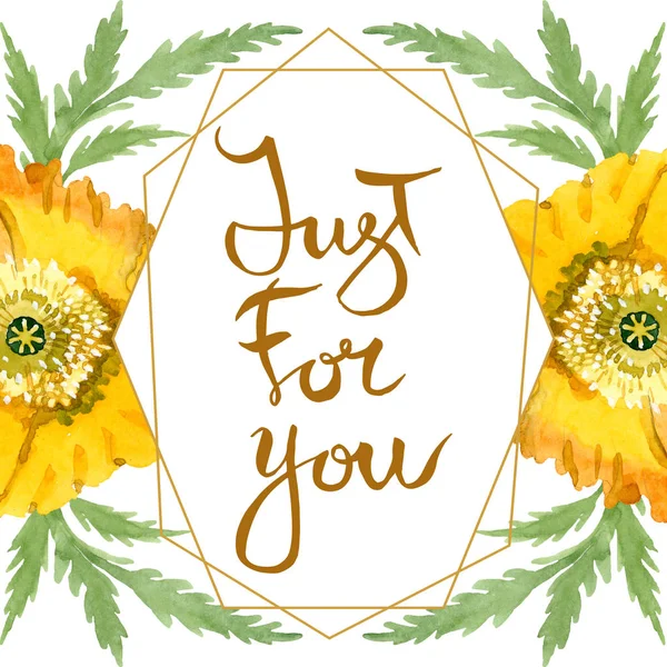 Flores botânicas florais de papoula amarela. Conjunto de ilustração de fundo aquarela. Quadro borda ornamento quadrado . — Fotografia de Stock