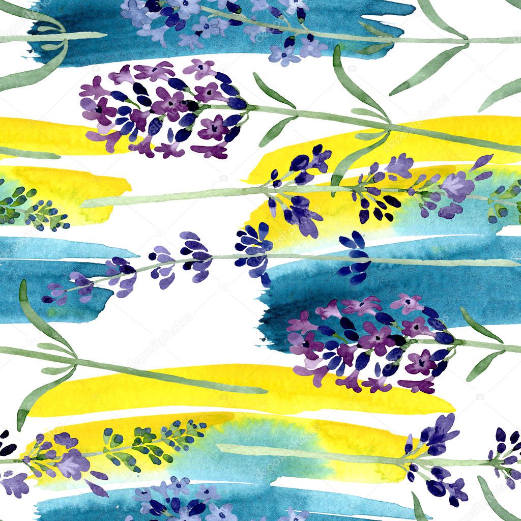 Violet lavender floral botanical flower. Watercolor background illustration set. Seamless background pattern.