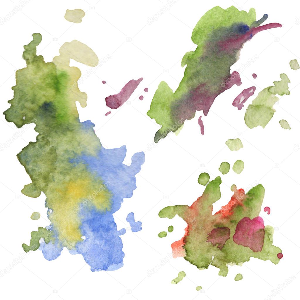 Abstract watercolor paper splash shapes isolated drawing. Illustration aquarelle for background.