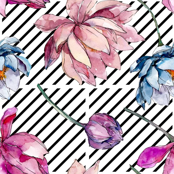 Lotus floral botanical flowers. Watercolor background illustration set. Seamless background pattern. — Stock Photo, Image