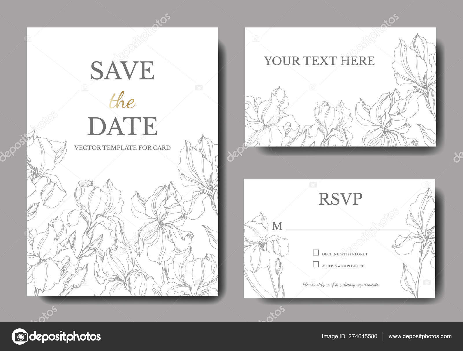 Vector Irises Botanical Flowers Black And White Engraved Ink Art