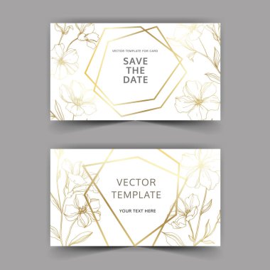 Vector Flax botanical flowers. Golden engraved ink art. Wedding background card floral decorative border. clipart