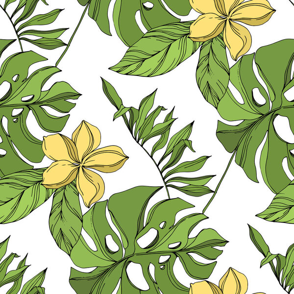 Пальма-Бич дерево листья джунглей ботанический суккулент. Черно-зеленый рисунок чернил. Бесшовный рисунок фона
.