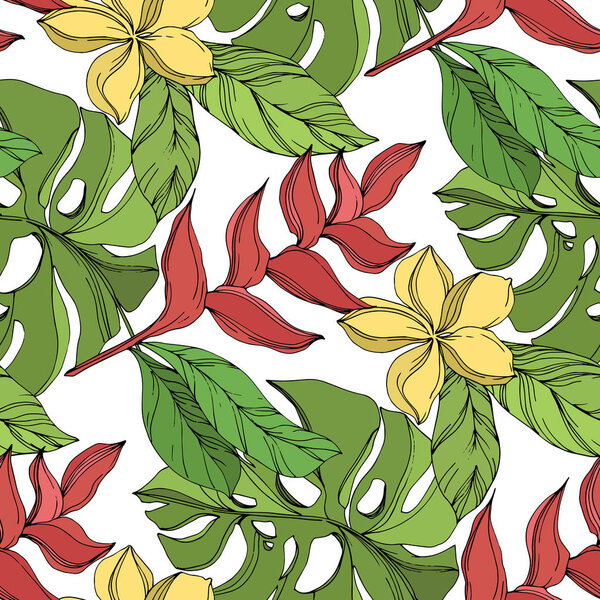 Пальма-Бич дерево листья джунглей ботанический суккулент. Черно-зеленый рисунок чернил. Бесшовный рисунок фона
.