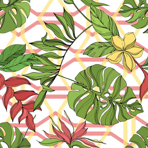 Пальма-Бич дерево листья джунглей ботанический суккулент. Черно-зеленый рисунок чернил. Бесшовный рисунок фона
.