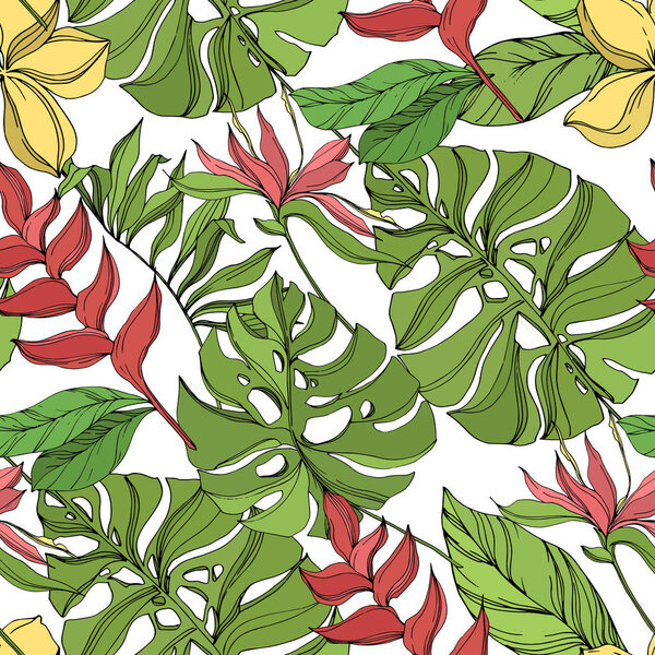 Пальма-Бич дерево листья джунглей ботанический суккулент. Черно-зеленый рисунок чернил. Бесшовный рисунок фона
.