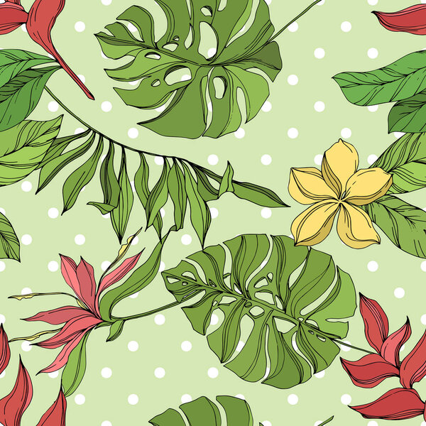 Пальма-Бич дерево листья джунглей ботанический суккулент. Черно-зеленый рисунок чернил. Бесшовный рисунок фона
.