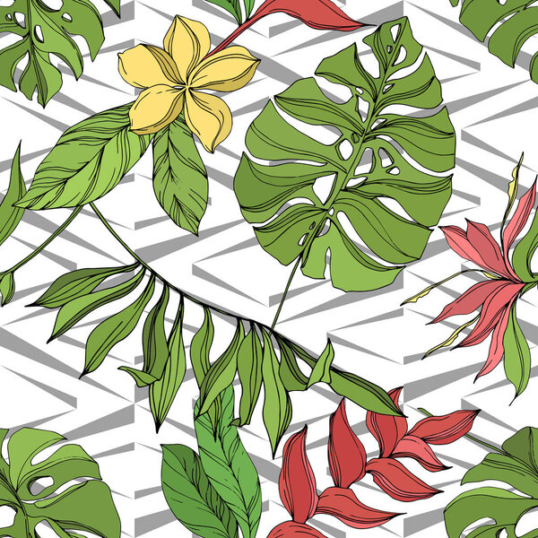 Пальма-Бич дерево листья джунглей ботанический суккулент. Черно-зеленый рисунок чернил. Бесшовный рисунок фона
.