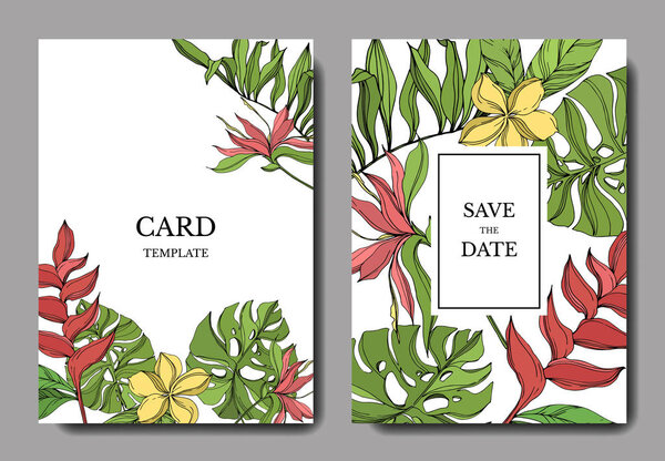 Пальмовое дерево оставляет джунгли ботаническими. Черно-греческий рисунок чернил. Декоративная граница свадебной карточки
.