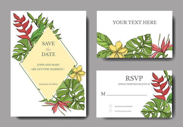 Palm beach tree leaves jungle botanical. Black and gren engraved ink art. Wedding background card decorative border.