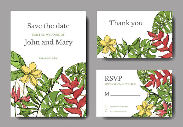 Palm beach tree leaves jungle botanical. Black and gren engraved ink art. Wedding background card decorative border.