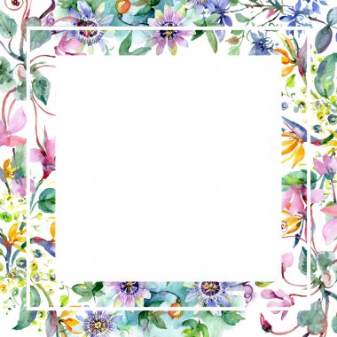 Bouquet floral botanical flowers. Watercolor background illustration set. Frame border ornament square. clipart