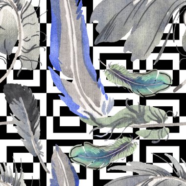 Kanat izole suluboya kuş tüyü. Arka plan için Kova tüyü. Kesintisiz arka plan deseni.