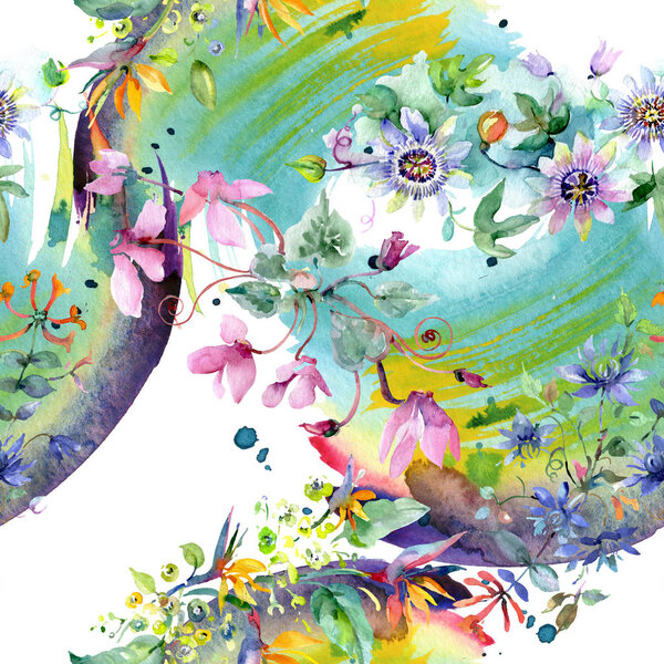 Bouquet floral botanical flowers. Watercolor background illustration set. Seamless background pattern.