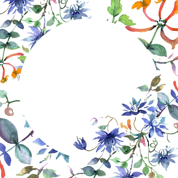 꽃다발 꽃 식물 꽃입니다. 수채화 배경 그림 설정 합니다. 프레임 테두리 장식 스퀘어. — 스톡 사진