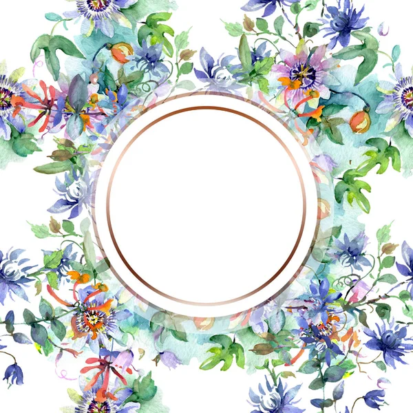 花束花植物の花。水彩画背景イラスト セット。フレーム枠飾りスクエア. — ストック写真