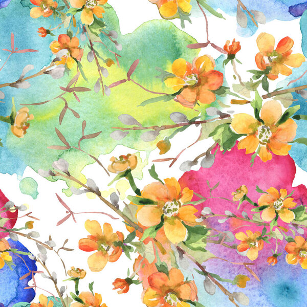 Bouquet floral botanical flowers. Watercolor background illustration set. Seamless background pattern.