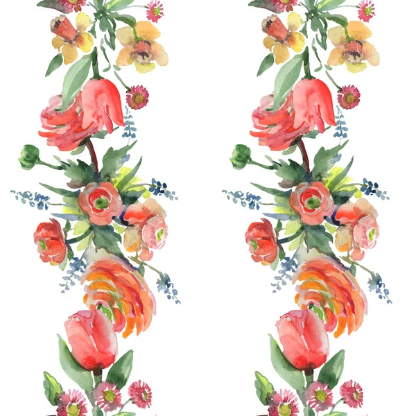 Boeket bloemen botanische bloemen. Aquarel achtergrond afbeelding instellen. Naadloze achtergrondpatroon. — Stockfoto