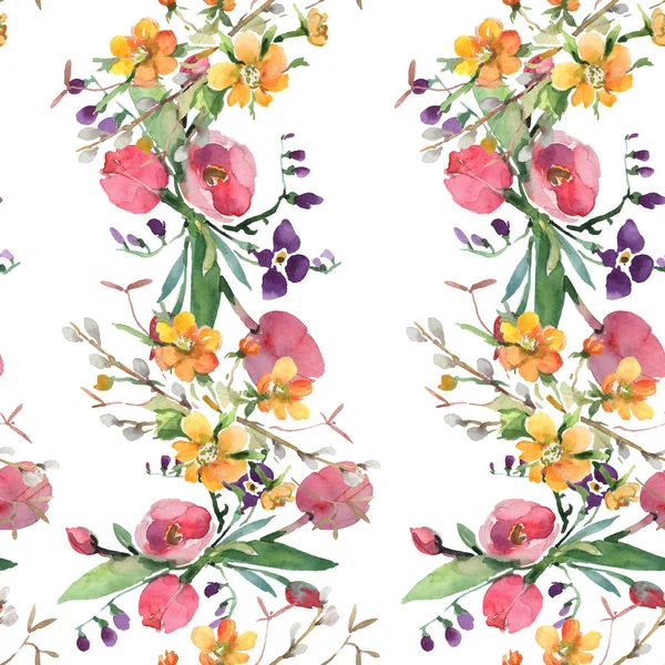 Bouquet floral botanical flowers. Watercolor background illustration set. Seamless background pattern. — Stock Photo, Image