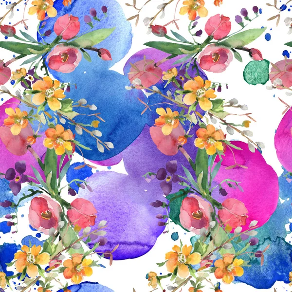 Blumenstrauß botanische Blumen. Aquarell Hintergrundillustration Set. nahtloses Hintergrundmuster. — Stockfoto