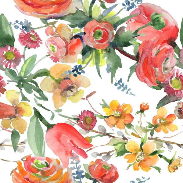 Bouquet floral botanical flowers. Watercolor background illustration set. Seamless background pattern. — Stock Photo, Image