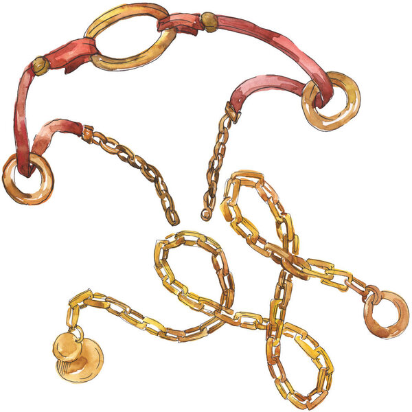 Золотые цепи рисуют гламурную иллюстрацию в акварельном стиле изолированного элемента. Акварельный фон
.