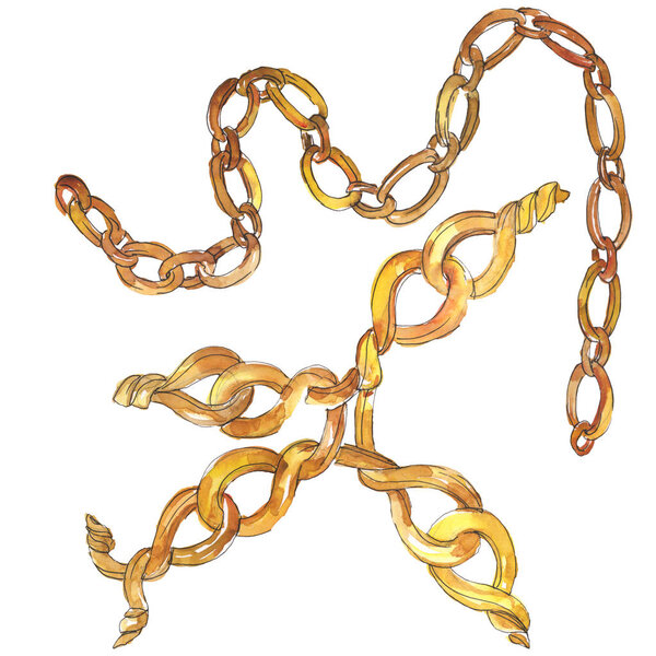 Золотые цепи рисуют гламурную иллюстрацию в акварельном стиле изолированного элемента. Акварельный фон
.