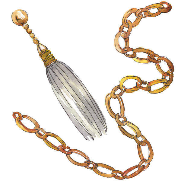 Золотые цепи рисуют гламурную иллюстрацию в акварельном стиле изолированного элемента. Акварельный фон
.