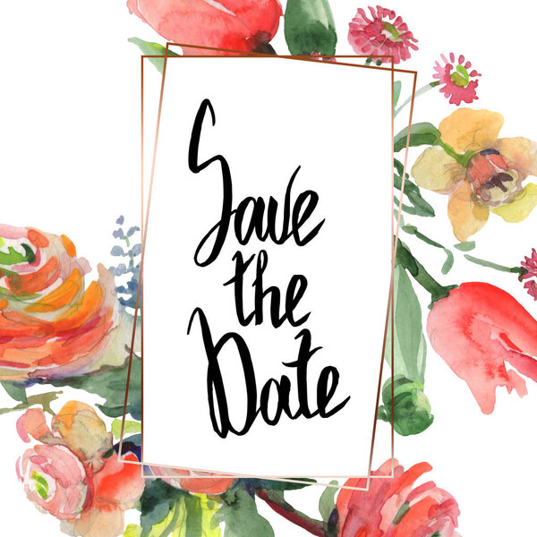 Букет цветочных ботанических цветов. Набор акварельных фонов. Граничный орнамент
.