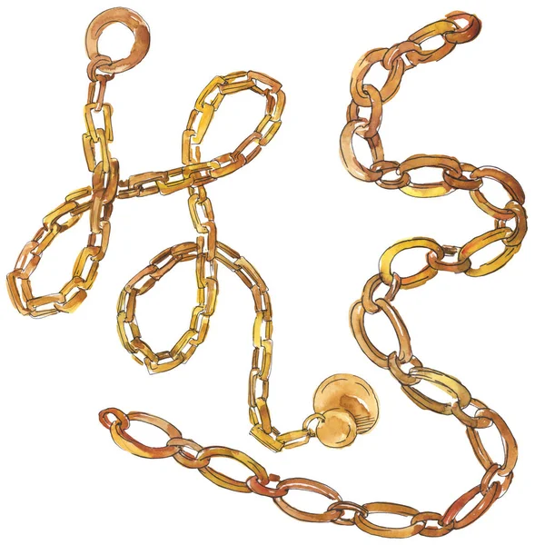 Altın zincirler bir suluboya tarzı izole eleman glamour illüstrasyon kroki. Suluboya arka plan seti. — Stok fotoğraf