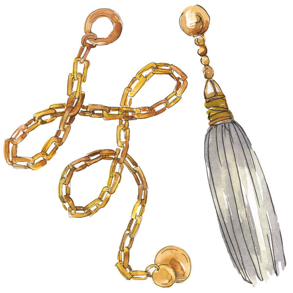 Золотые цепи рисуют гламурную иллюстрацию в акварельном стиле изолированного элемента. Акварельный фон
.