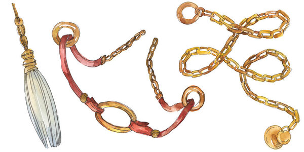 Золотые цепи рисуют гламурную иллюстрацию в акварельном стиле изолированного элемента. Акварельный фон
.