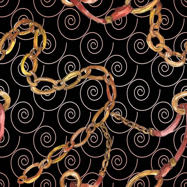 Golden chains sketch illustration in a watercolor style isolated element. Seamless background pattern. — Stock Photo, Image