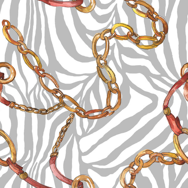 Golden chains sketch illustration in a watercolor style isolated element. Seamless background pattern.