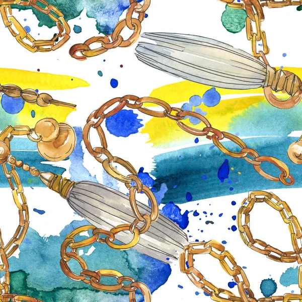 Cadeias douradas ilustração esboço em um estilo aquarela elemento isolado. Padrão de fundo sem costura . — Fotografia de Stock
