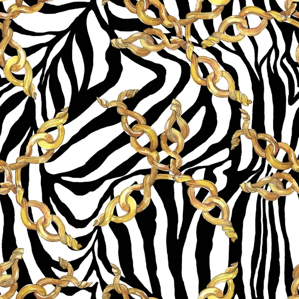 Ilustración de bocetos de cadenas doradas en un elemento aislado de estilo acuarela. Patrón de fondo sin costuras . —  Fotos de Stock
