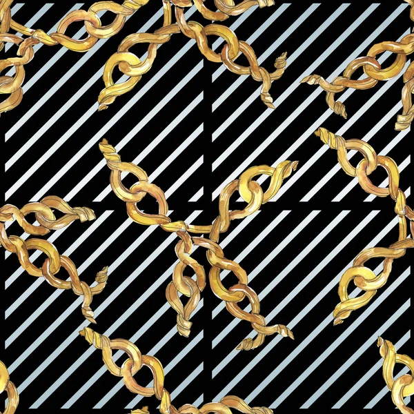 Illustration de croquis de chaînes dorées dans un élément isolé de style aquarelle. Modèle de fond sans couture . — Photo
