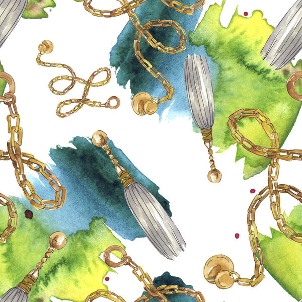 Эскиз золотых цепей в акварельном стиле изолированный элемент. Бесшовный рисунок фона
.