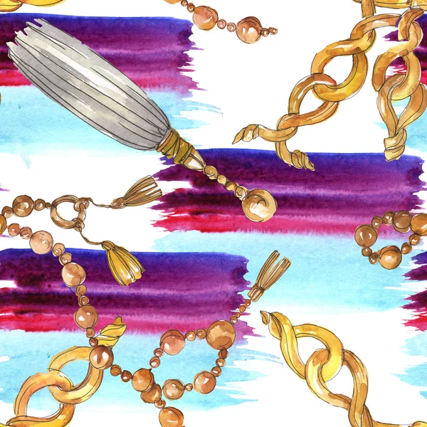 Golden chains sketch illustration in a watercolor style isolated element. Seamless background pattern. — Stock Photo, Image