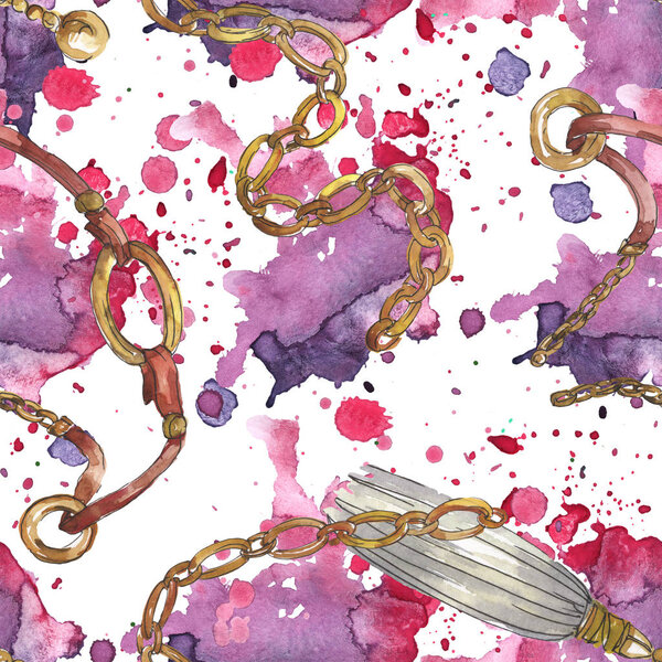 Эскиз золотых цепей в акварельном стиле изолированный элемент. Бесшовный рисунок фона
.