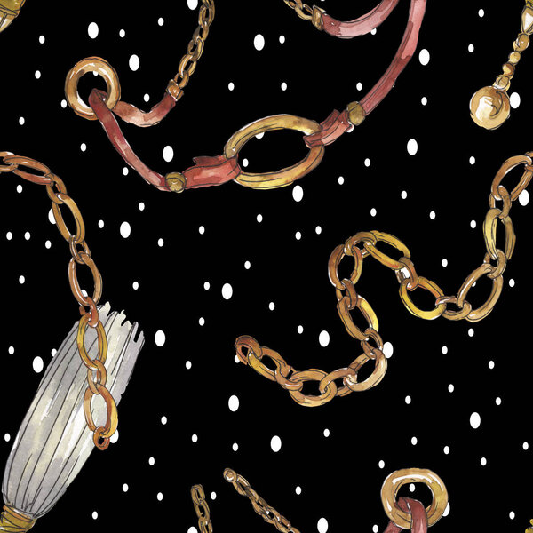 Эскиз золотых цепей в акварельном стиле изолированный элемент. Бесшовный рисунок фона
.