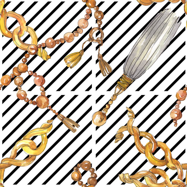 Эскиз золотых цепей в акварельном стиле изолированный элемент. Бесшовный рисунок фона
.