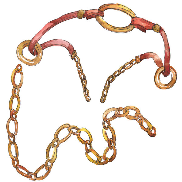 Золотые цепи рисуют гламурную иллюстрацию в акварельном стиле изолированного элемента. Акварельный фон
.