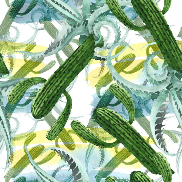 Yeşil kaktüs çiçek botanik çiçek. Suluboya arka plan illüstrasyon seti. Kesintisiz arka plan deseni.