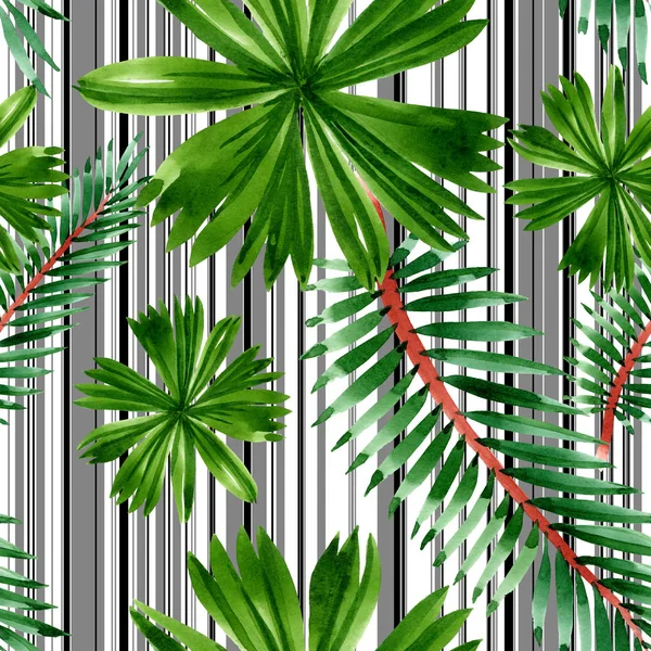 Palmera deja la selva botánica. Conjunto de ilustración de fondo acuarela. Patrón de fondo sin costuras . — Foto de Stock