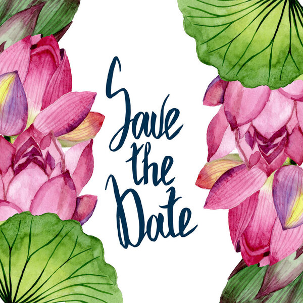 Розовый лотос цветочные ботанические цветы. Набор акварельных фонов. Граничный орнамент
.