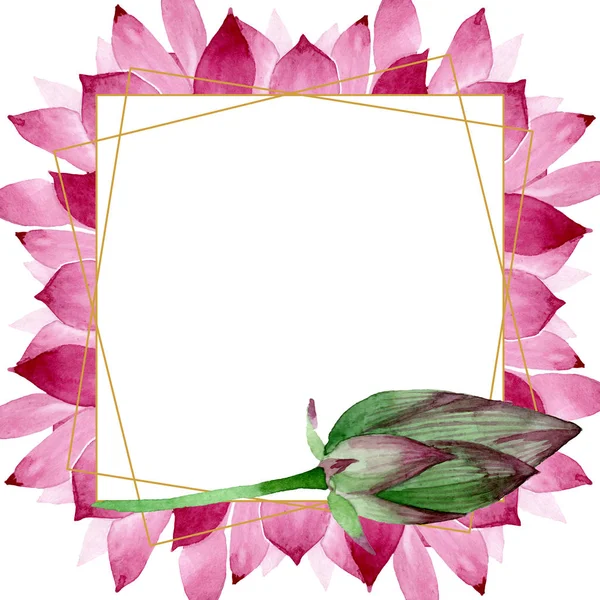 Pink lotus floral botanical flowers. Watercolor background illustration set. Frame border ornament square. — Stock Photo, Image