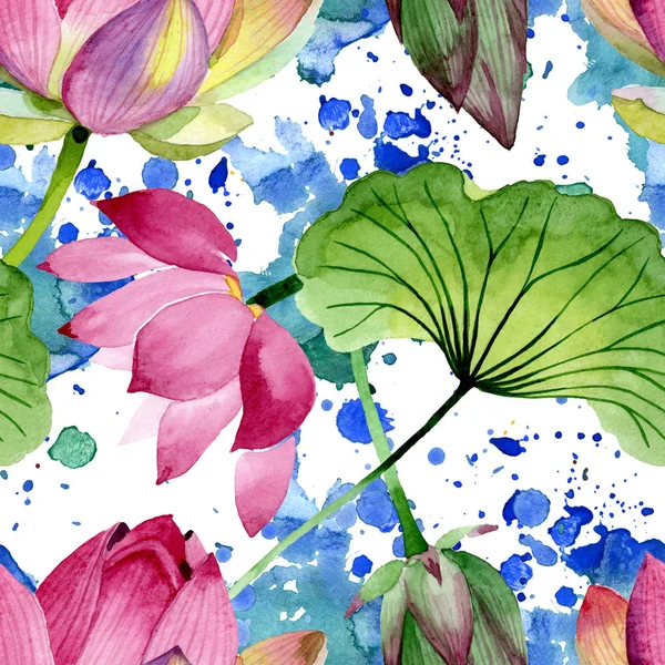 Pembe lotus çiçek botanik çiçekler. Suluboya arka plan illüstrasyon seti. Kesintisiz arka plan deseni. — Stok fotoğraf