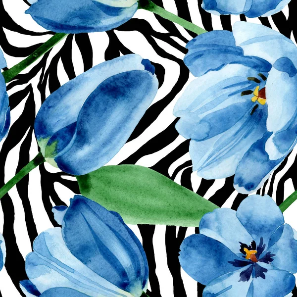 Mavi lale çiçek botanik çiçekleri. Suluboya arka plan illüstrasyon seti. Kesintisiz arka plan deseni. — Stok fotoğraf