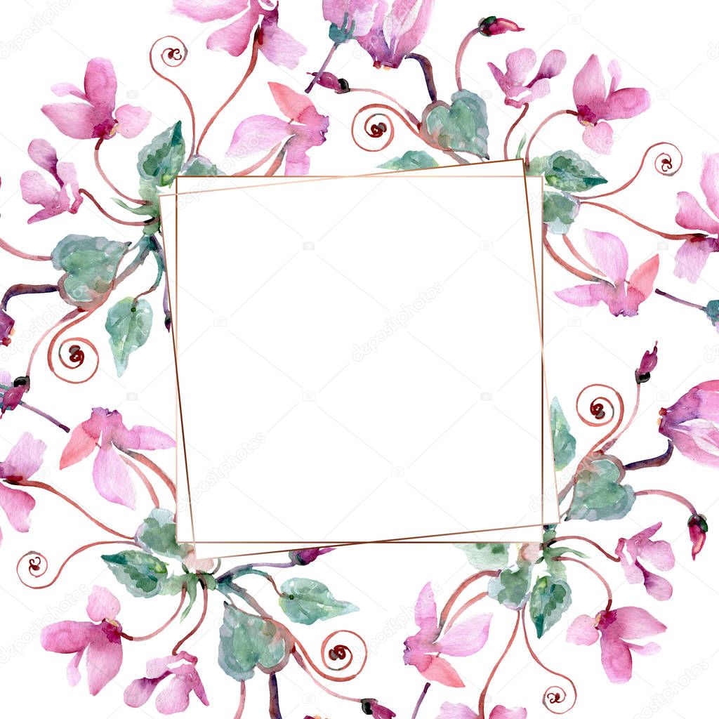 Bouquet floral botanical flowers. Watercolor background illustration set. Frame border ornament square.